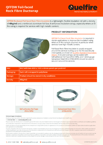 Quelfire Product Data Sheet - QFFDW Foil-Faced Rock Fibre Ductwrap