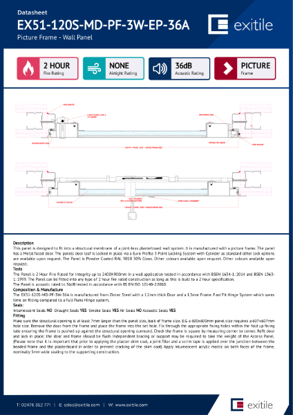 Datasheet - Riser Door (Range 51) - Picture Frame - 2 Hour Fire Rated - Smoke Tested - 36dB Acoustic - High Security Lock