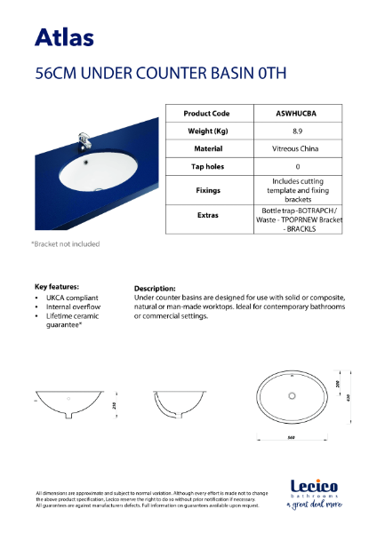 Atlas 56cm Under Counter Basin (560 x 420)