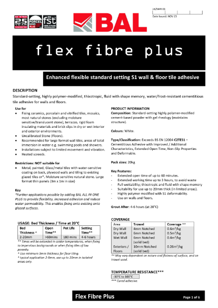 BAL Flex Fibre Plus Technical Datasheet