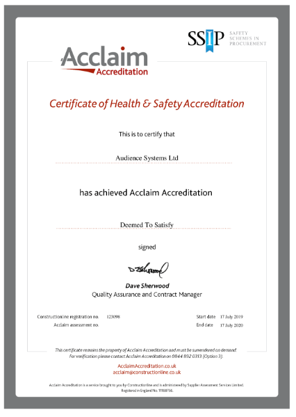 Acclaim SSIP certificate