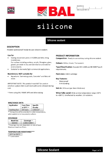 BAL Silicone Sealant Technical Datasheet