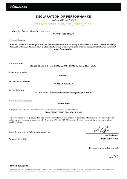 Traspir Felt Evo UV 210 - DoP