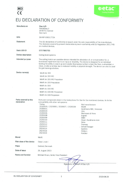 Molift Air 205 and 300 - Declaration of Conformity