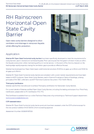Siderise RH | Cavity Barriers for Ventilated Cladding / Rainscreen – Horizontal  – Technical Data
