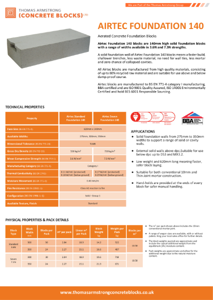 Airtec 140 Foundation Block Datasheet