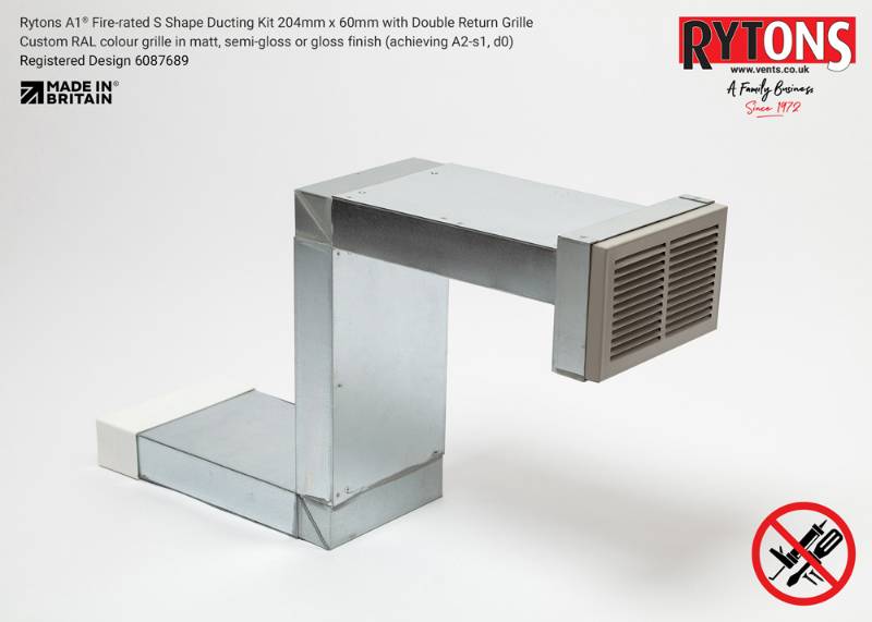 Rytons A1® Fire-rated S-Shape Ducting Kit 204 x 60 mm with Double Air Brick