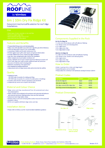 6m | 10 m Dry Fix Ridge Kit Datasheet