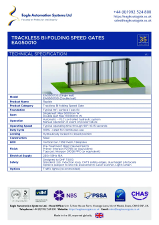 Trackless Bi-Folding Speed Gate Data Sheet