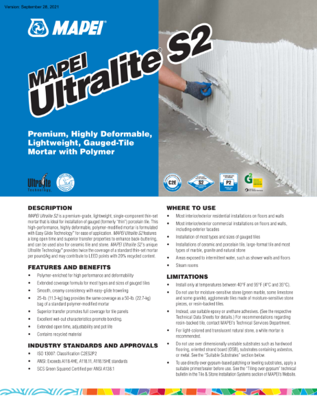Ultralite™  S2 Thin Tile Mortar