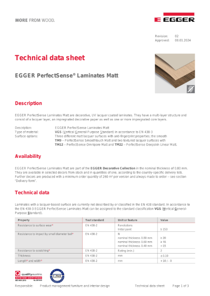 Technical Datasheet - PerfectSense® Laminate Matt