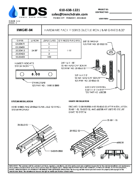 Trench•Era Ductile Iron / Bar Grate Hardware Pack 8.00" - HWGRT-04