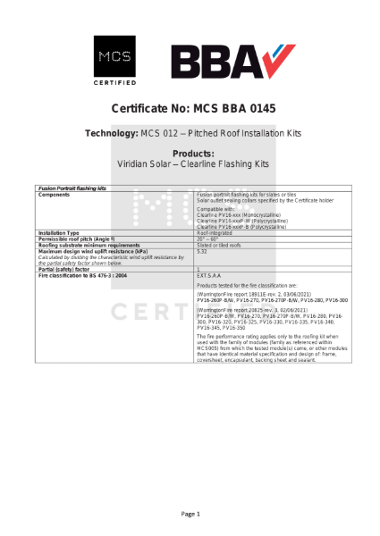 BBA - MCS 012 - Pitched Roof Installation Kits