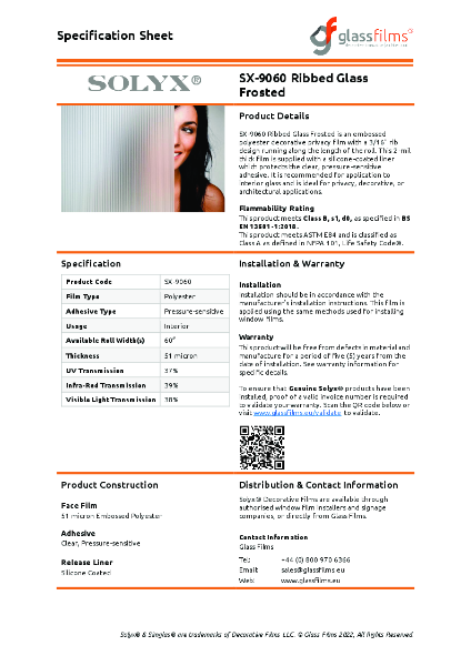 SX-9060 Ribbed Glass Frosted Window Film