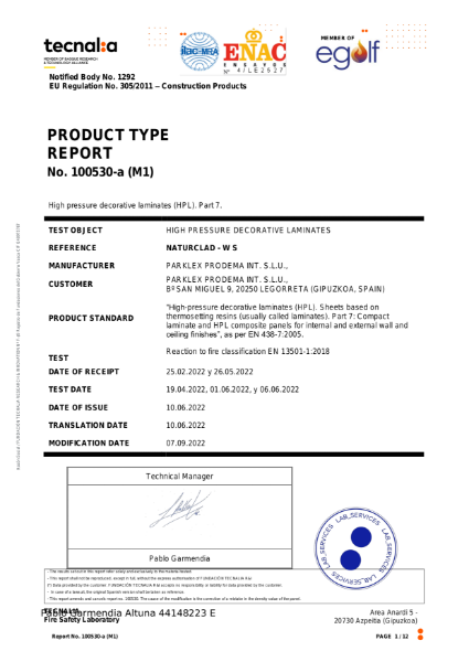 Fire Test NATURCLAD- W S