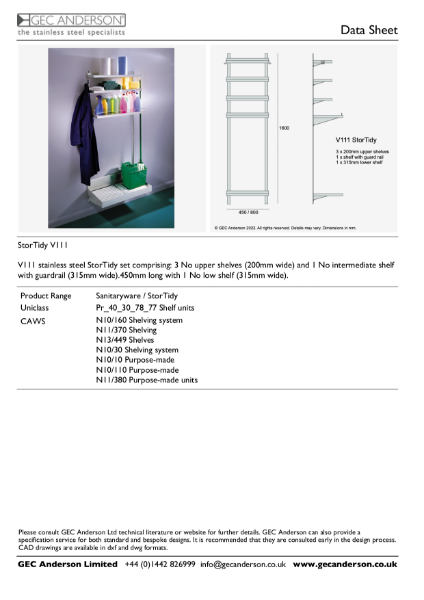 GEC Anderson Data Sheet - StorTidy V111