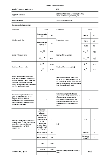LWR7185M4B - Product Information Sheet