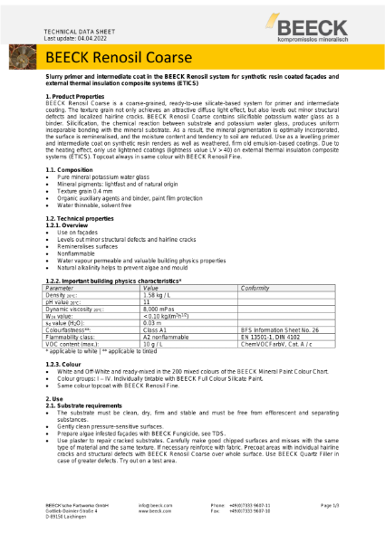 Renosil Coarse - Technical Data Sheet