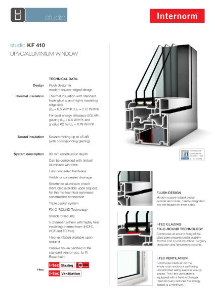 UPVC Aluminium Clad Window KF410 Studio Data Sheet