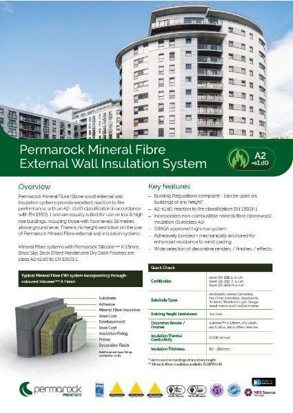 Permarock Mineral Fibre External Wall Insulation Systems (incorporating non-combustible insulation with systems tested to EN 13501:1