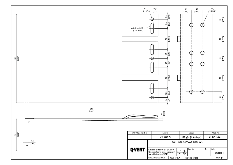 Q Vent - Wall Bracket QVB 240/160-63 - Technical Drawing
