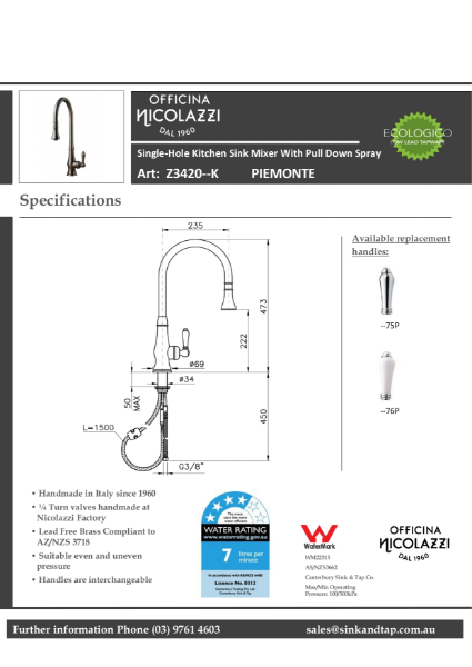Z3420 Piemonte Technical Specification