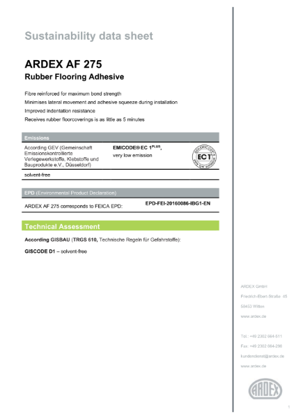 ARDEX AF 275 Sustainability Data Sheet