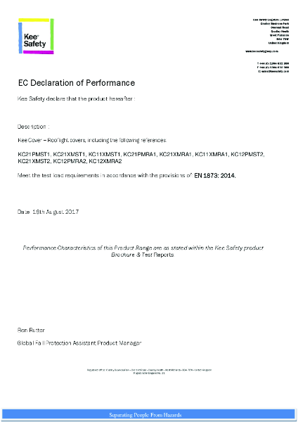 Kee® Cover Declaration of Performance to EN 1873:2014