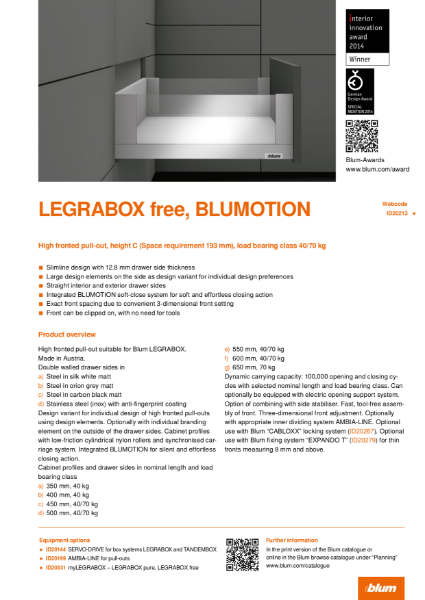 LEGRABOX free BLUMOTION C Height Specification Text