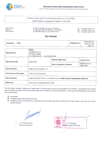 Burglar Resistance Test DGS G30Z