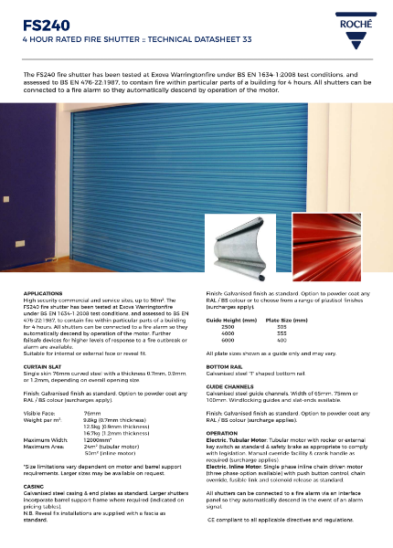 FS240 Fire Shutter Datasheet