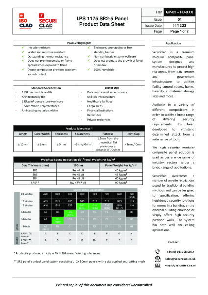 LPS 1175 SR2-5 Panel - Product Data Sheet