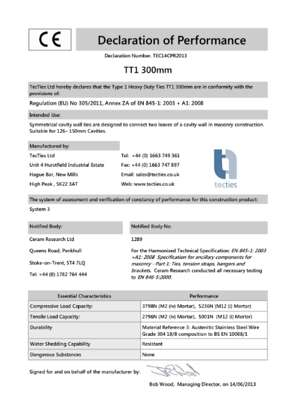 TT1300 Declaration of Performance