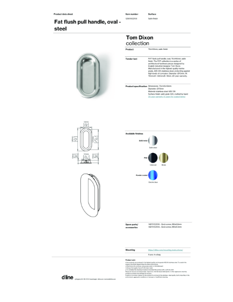 Fat flush pull handle, oval (data sheet)