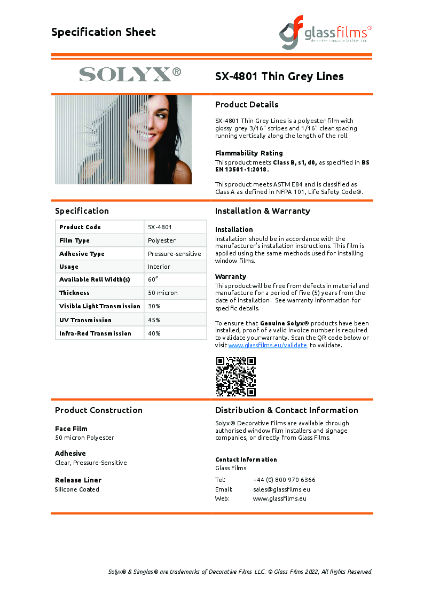 SX-4801 Thin Grey Lines Specification Sheet