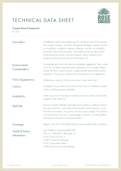 Casein Bound Limewash - Data Sheet