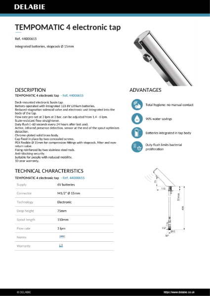 TEMPOMATIC 4 electronic tap Data Sheet – 44000615