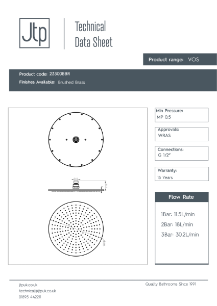 VOS Overhead Shower 300 mm – Product Data Sheet