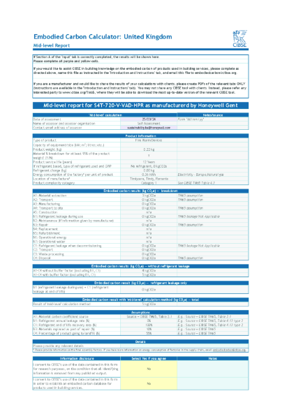 Honeywell Gent S4T-720-V-VAD-HPR Self Testing Heat Sensor C/W Sounder (Voice Enhanced) with EN54-23 VAD - High Power CIBSE Embodied Carbon Calculator