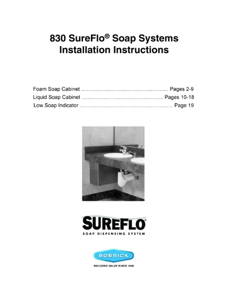 830 SureFlo® Soap Systems - Installation Instructions