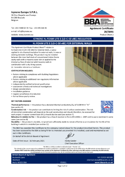 H2Foam Lite E Wall - BBA Certificate