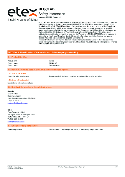 Cedral Bluclad Proboard Safety Information