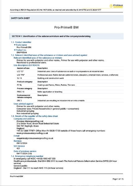 Safety Data Sheet - Pro-Prime® BW