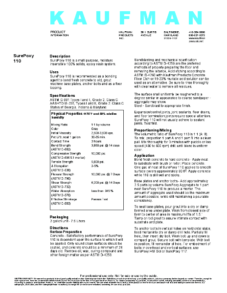 SurePoxy 110 Product Data Sheet