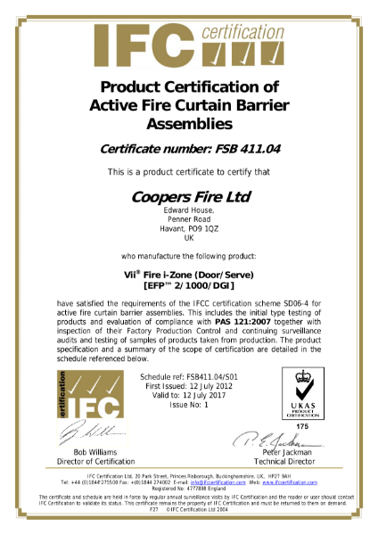 Certificate number FSB 411.04