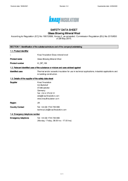 Blowing Wool - Safety Data Sheet