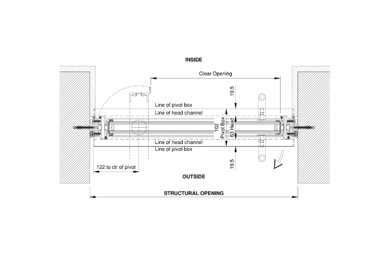 Fineline pivot door horizontal section | NBS Source