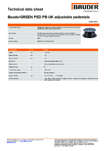 BauderGREEN PED PB UK Technical Data Sheet