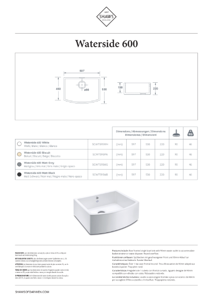 Waterside 600 Kitchen Sink - PDS