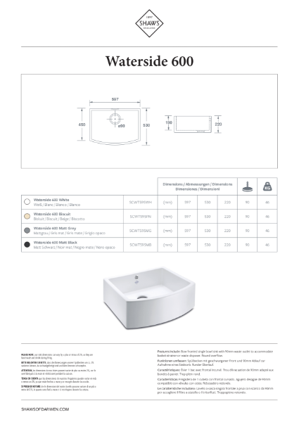 Waterside 600 Single Bowl Kitchen Sink - PDS